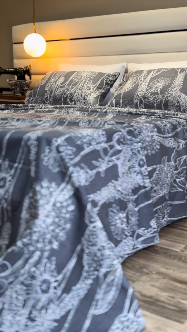 Parure de Lit 6 Pièces – Gris Élégance Florale