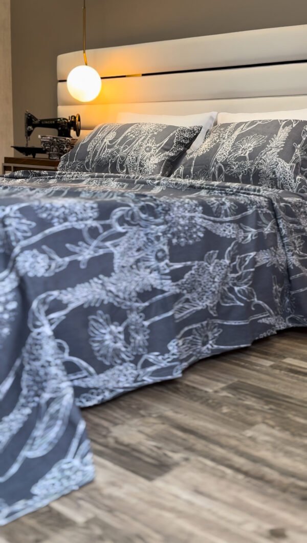 Parure de Lit 6 Pièces – Gris Élégance Florale