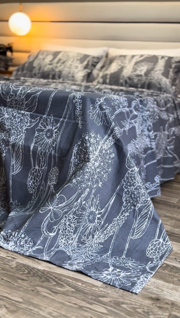Parure de Lit 6 Pièces – Gris Élégance Florale
