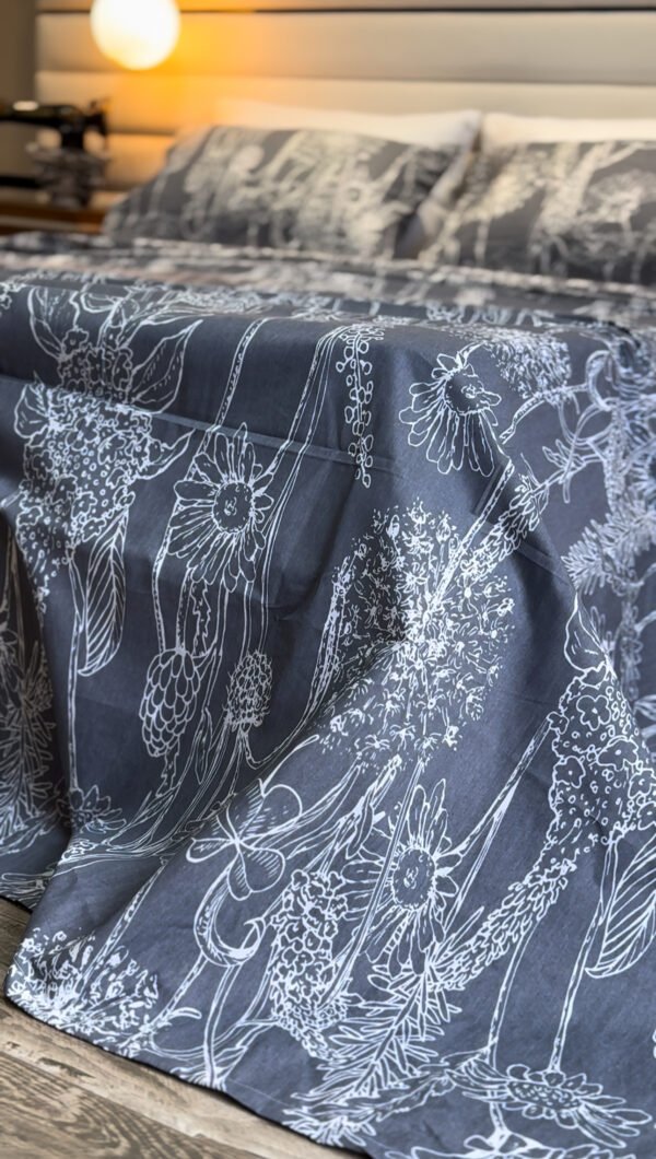 Parure de Lit 6 Pièces – Gris Élégance Florale