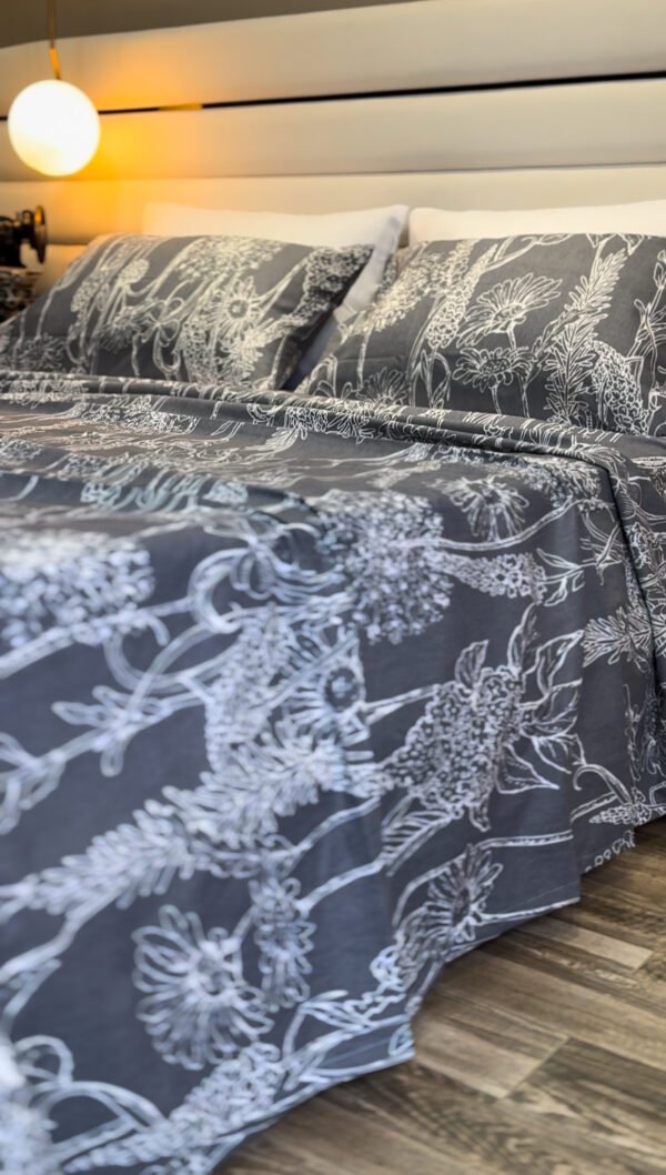 Parure de Lit 6 Pièces – Gris Élégance Florale