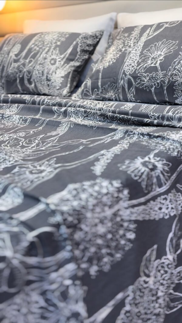 Parure de Lit 6 Pièces – Gris Élégance Florale