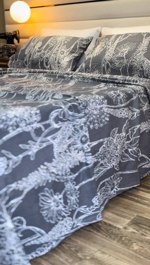 Parure de Lit 6 Pièces – Gris Élégance Florale