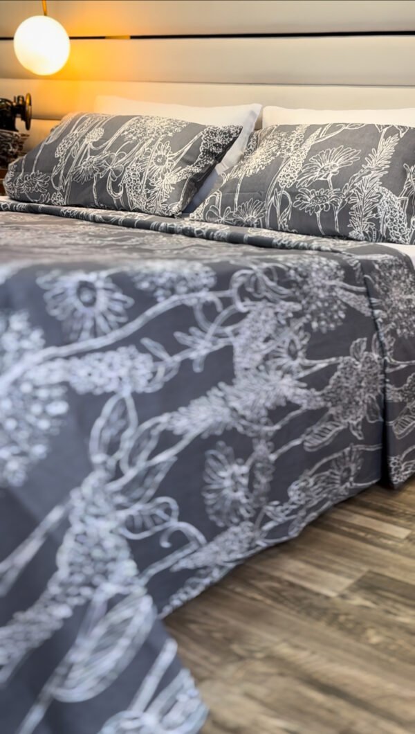 Parure de Lit 6 Pièces – Gris Élégance Florale