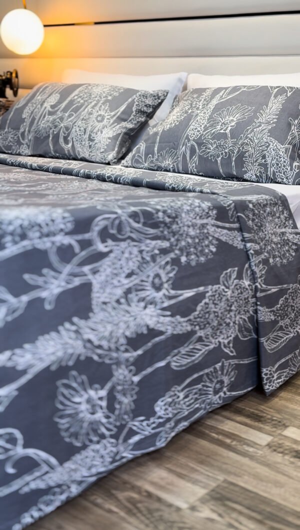 Parure de Lit 6 Pièces – Gris Élégance Florale