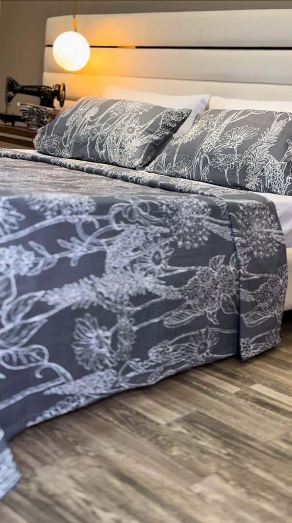Parure de Lit 6 Pièces – Gris Élégance Florale