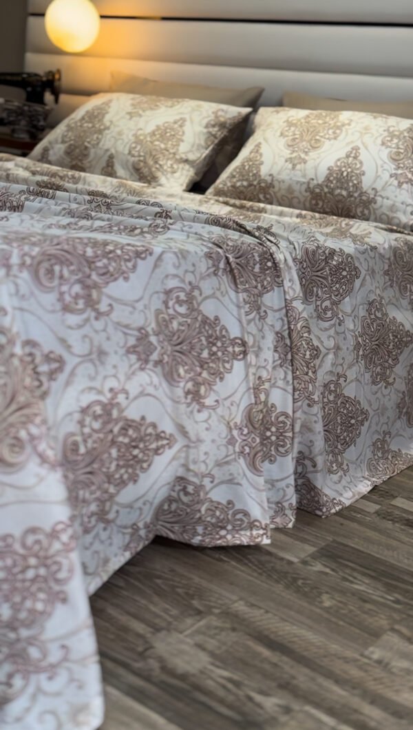 Parure de Lit 6 Pièces – Raffinement Baroque Neutre Beige