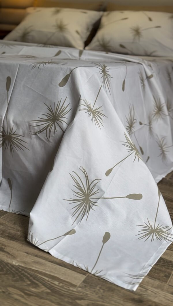 Parure de Lit Dandelion – Blanc & Grège Épuré