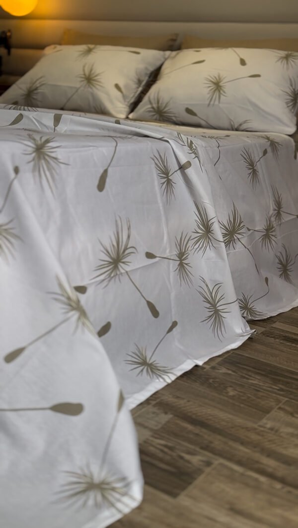 Parure de Lit Dandelion – Blanc & Grège Épuré