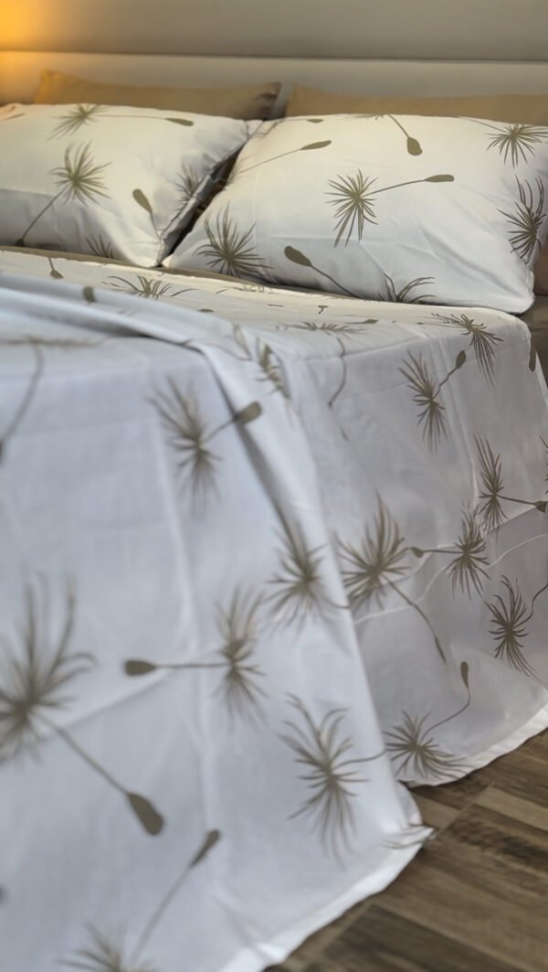 Parure de Lit Dandelion – Blanc & Grège Épuré