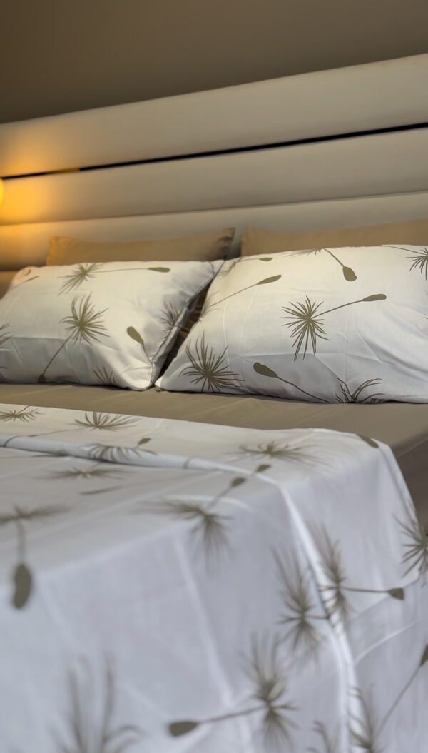 Parure de Lit Dandelion – Blanc & Grège Épuré
