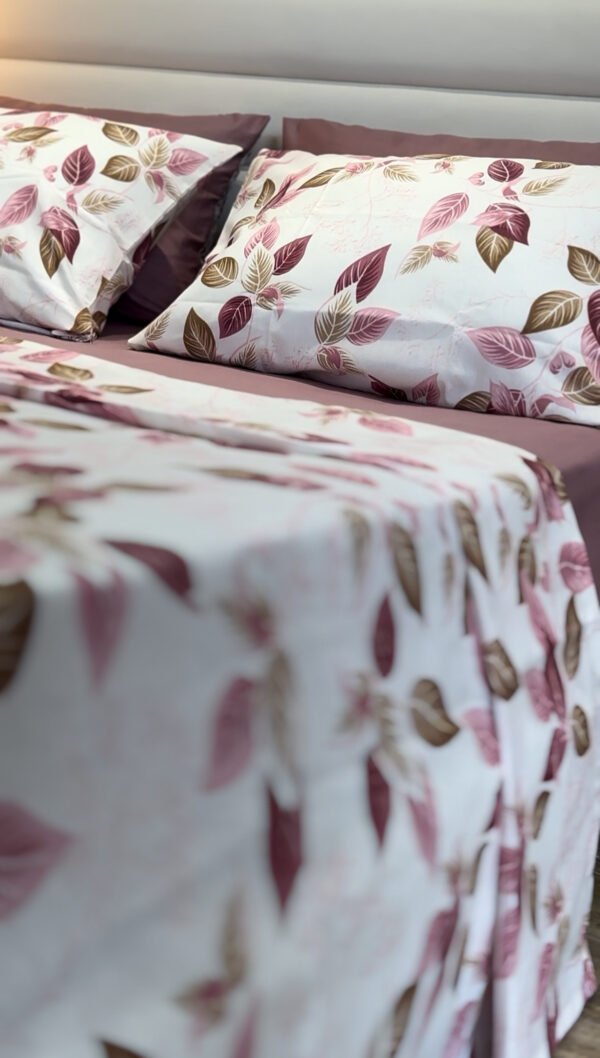 Parure de Lit Élégance Feuillage – Violet & Brun
