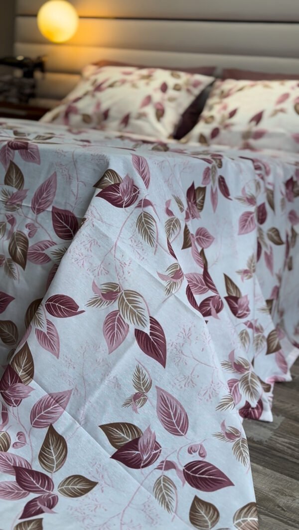 Parure de Lit Élégance Feuillage – Violet & Brun