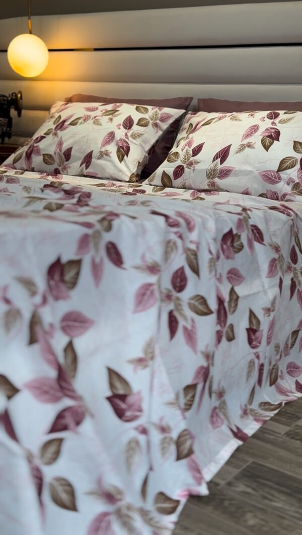 Parure de Lit Élégance Feuillage – Violet & Brun
