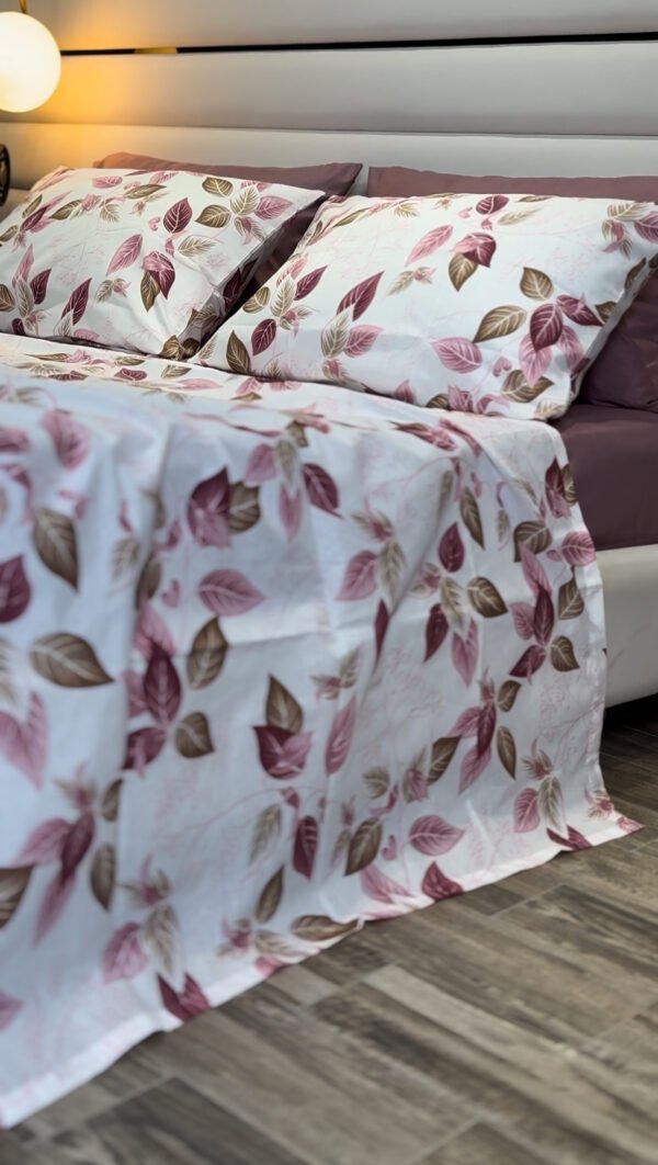 Parure de Lit Élégance Feuillage – Violet & Brun
