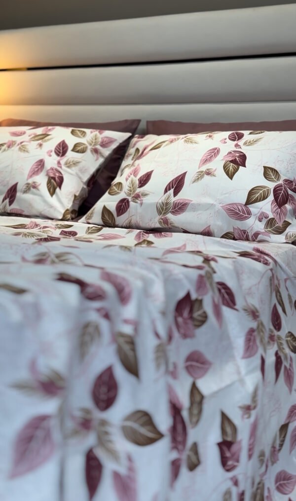 Parure de Lit Élégance Feuillage – Violet & Brun
