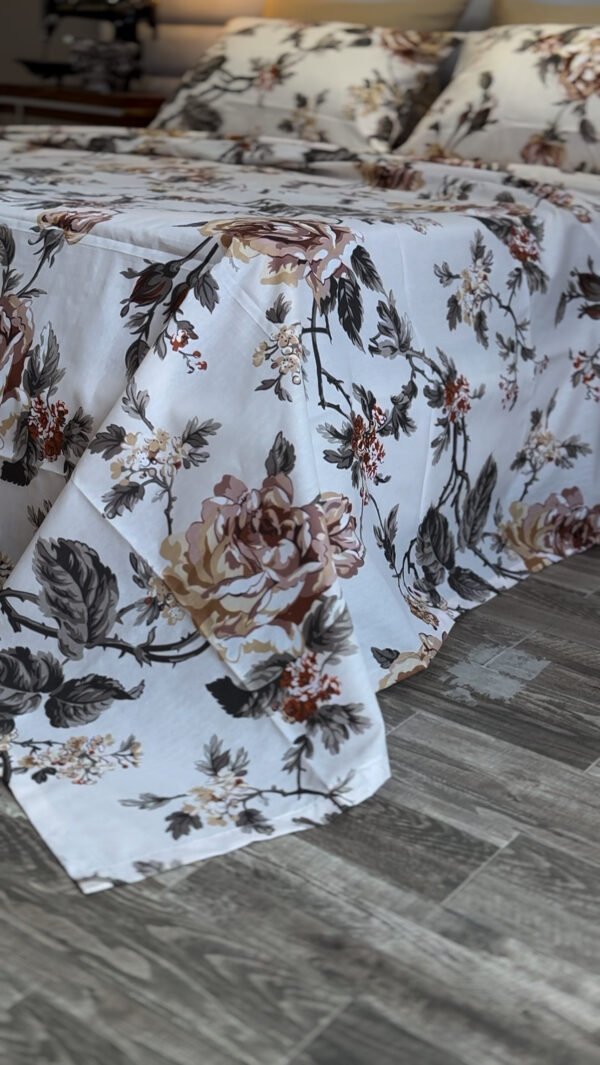 Parure de Lit Élégance Florale – Beige & Feuillage Serein