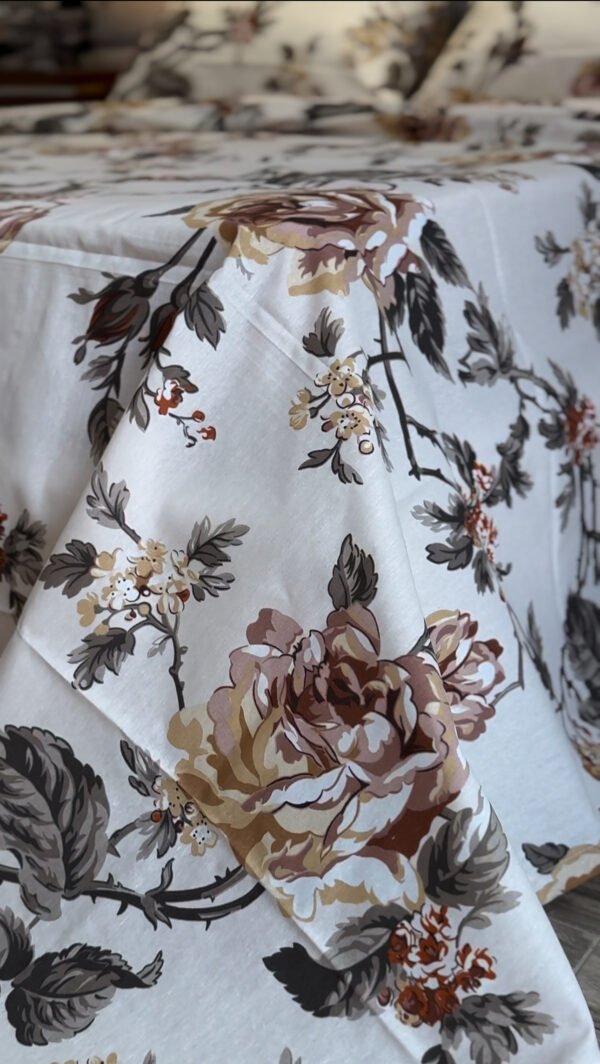 Parure de Lit Élégance Florale – Beige & Feuillage Serein