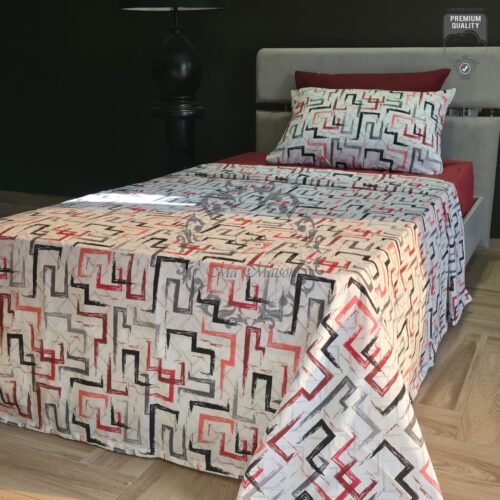 Parure de Lit Géométrie Moderne – Noir Rouge & Gris