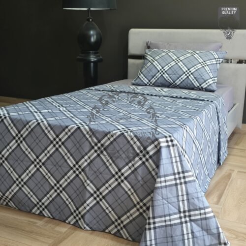 Parure de Lit Élégance Moderne – Gris Clair & Blanc Carreaux