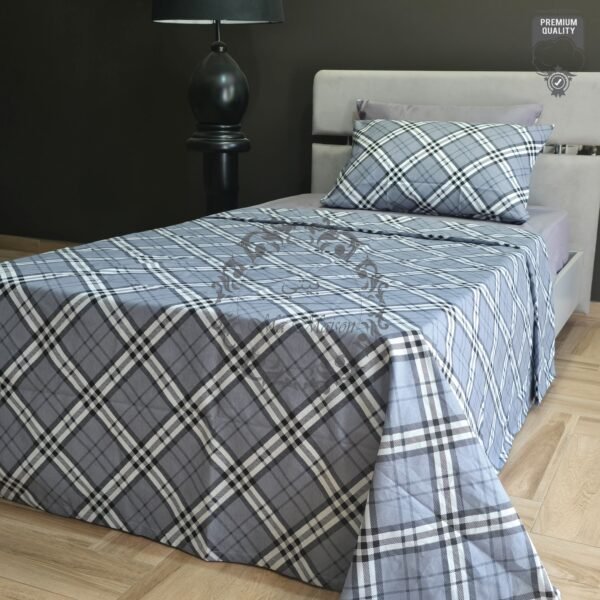 Parure de Lit Élégance Moderne – Gris Clair & Blanc Carreaux