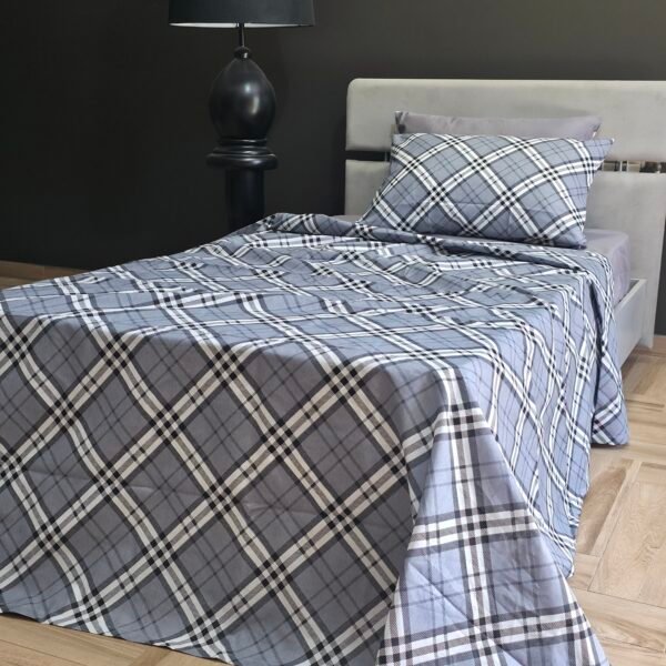 Parure de Lit Élégance Moderne – Gris Clair & Blanc Carreaux