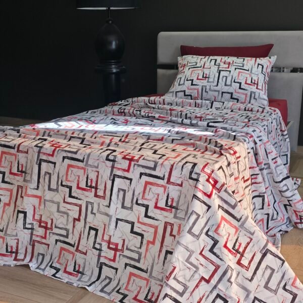 Parure de Lit Géométrie Moderne – Noir Rouge & Gris
