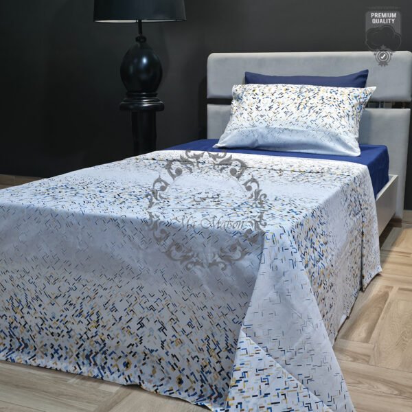 8 Parure de Lit Géométrie Élégante – Bleu Nuit & Beige