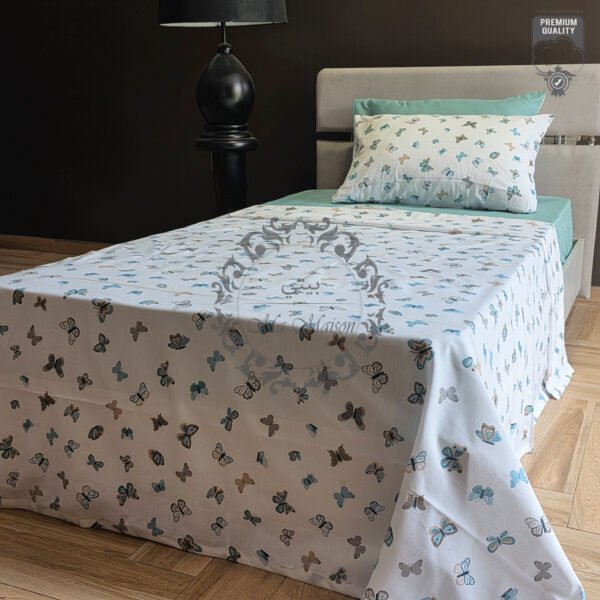 Parure de Lit Papillons – Élégance Aérienne Gris & Bleu