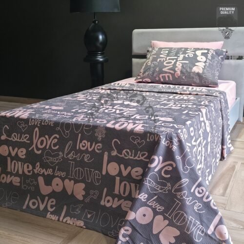 Parure de Lit Love Story – Gris Rosé Romantique