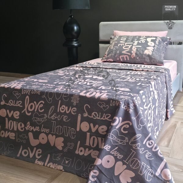 Parure de Lit Love Story – Gris Rosé Romantique