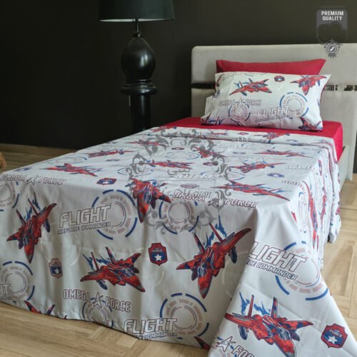 Parure de Lit Aviation – Jet de Combat Gris & Rouge
