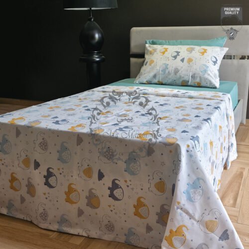 Parure de Lit Éléphants Ludiques – Douceur Turquoise Moderne
