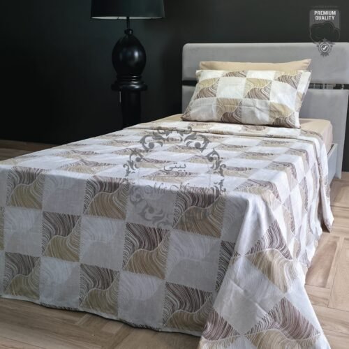 Parure de Lit Ondes Minérales – Beige Sable & Brun Taupe