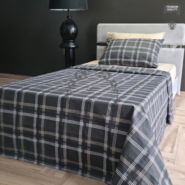 Parure de Lit Épure Nocturne – Carreaux Graphite Élégants