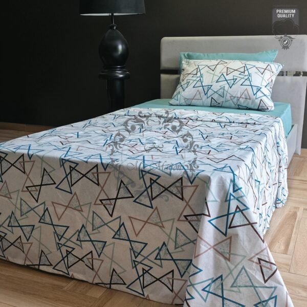 Parure de Lit Géométrie – Triangles Bleu Café Gris