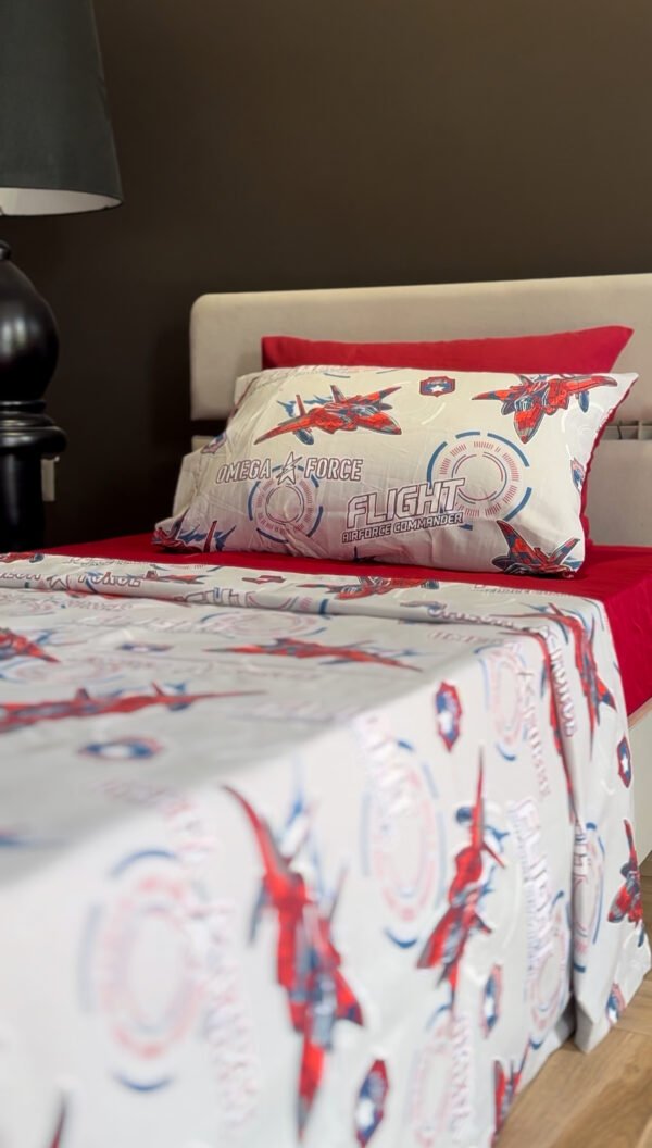 Parure de Lit Aviation – Jet de Combat Gris & Rouge