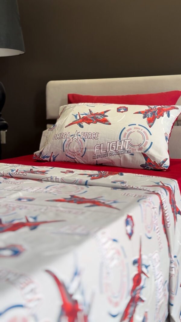 Parure de Lit Aviation – Jet de Combat Gris & Rouge