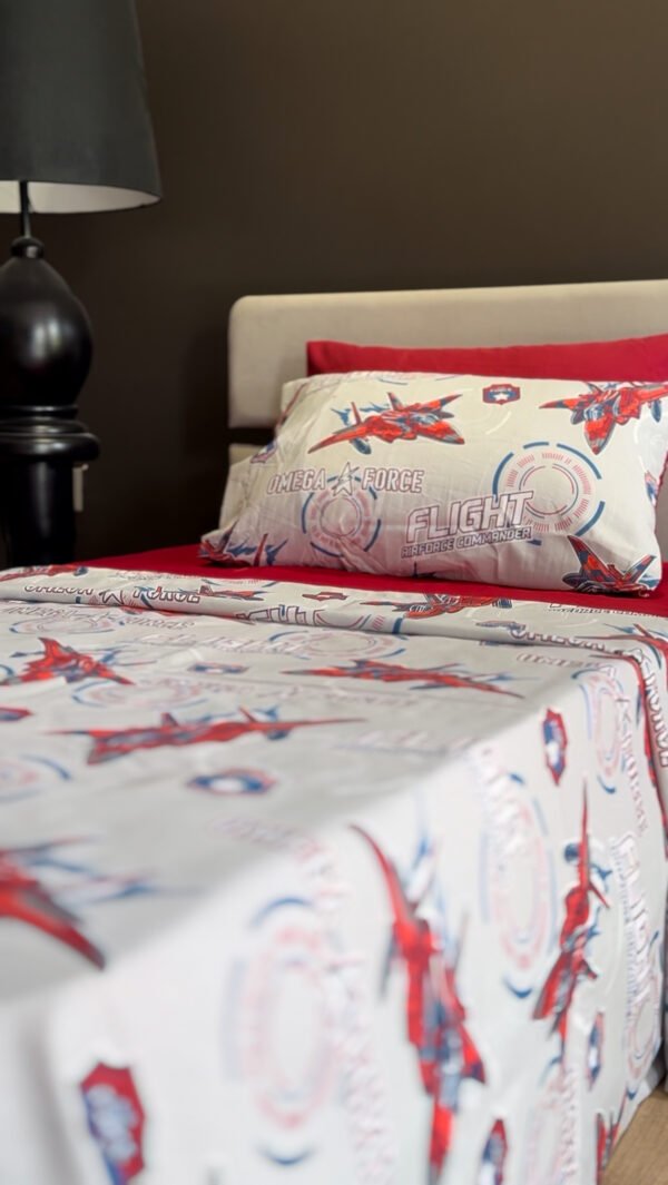 Parure de Lit Aviation – Jet de Combat Gris & Rouge