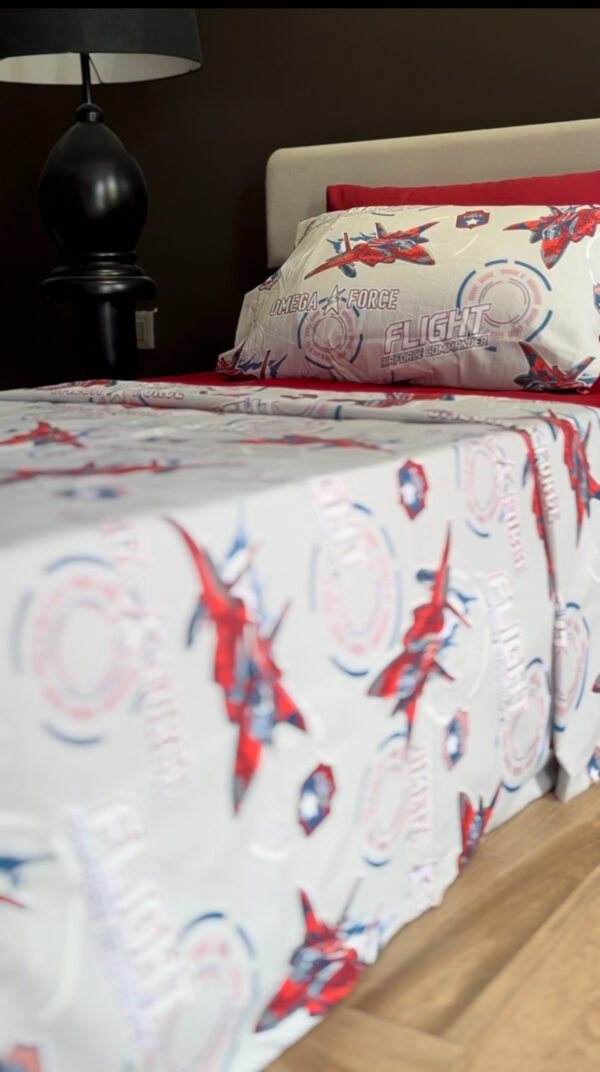 Parure de Lit Aviation – Jet de Combat Gris & Rouge