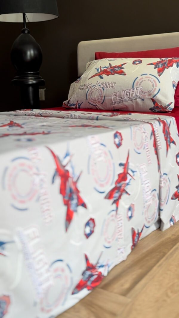 Parure de Lit Aviation – Jet de Combat Gris & Rouge