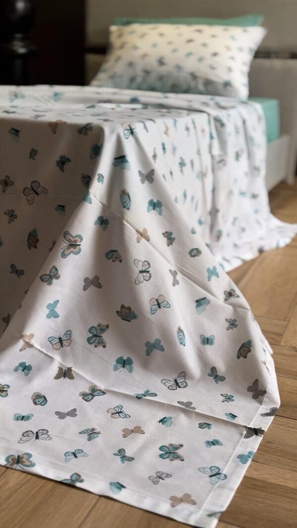 Parure de Lit Papillons – Élégance Aérienne Gris & Bleu
