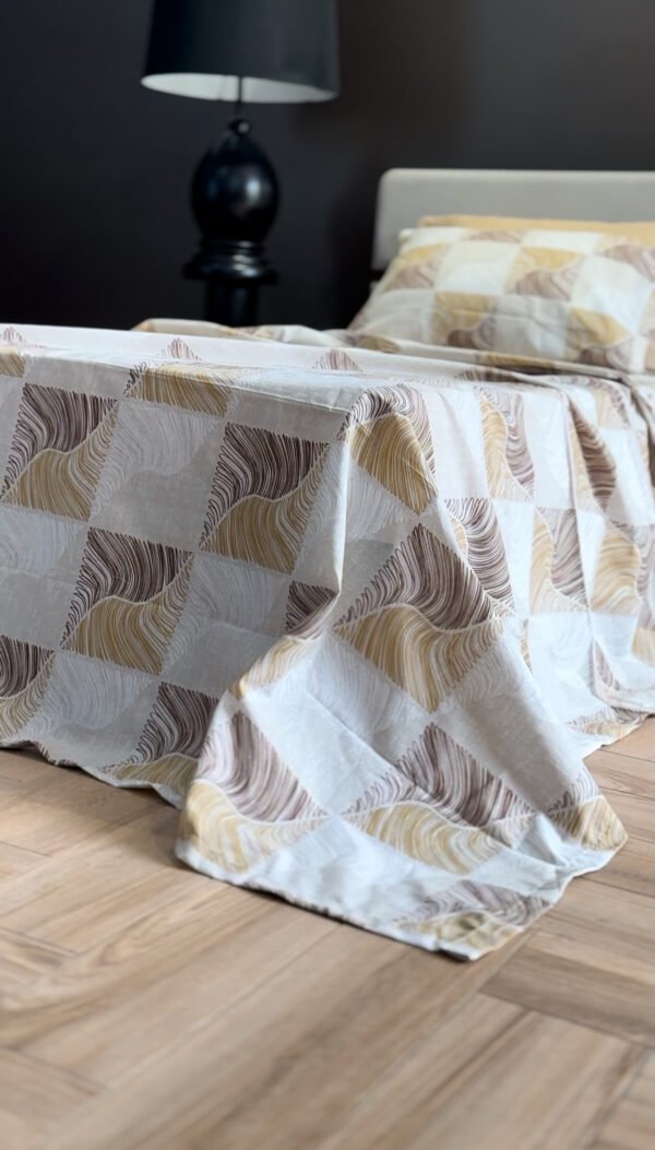 Parure de Lit Ondes Minérales – Beige Sable & Brun Taupe
