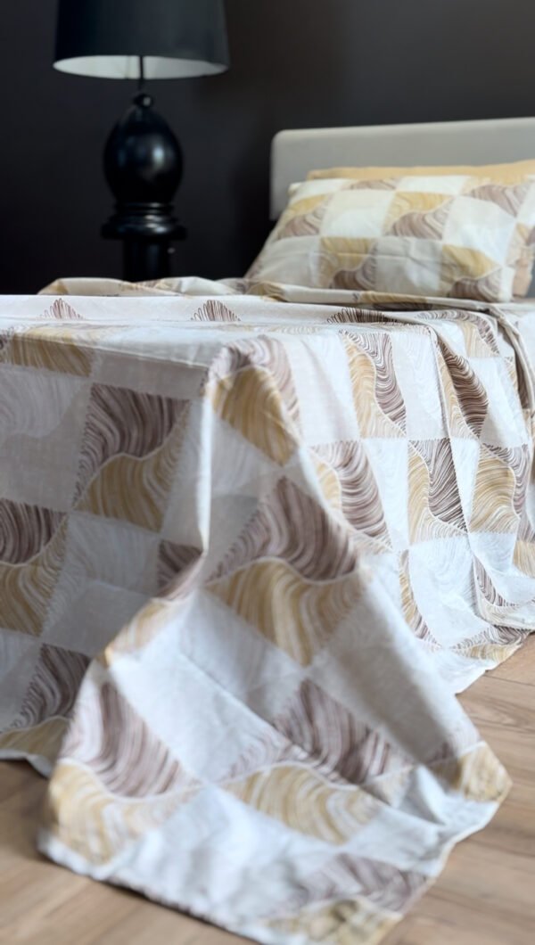 Parure de Lit Ondes Minérales – Beige Sable & Brun Taupe