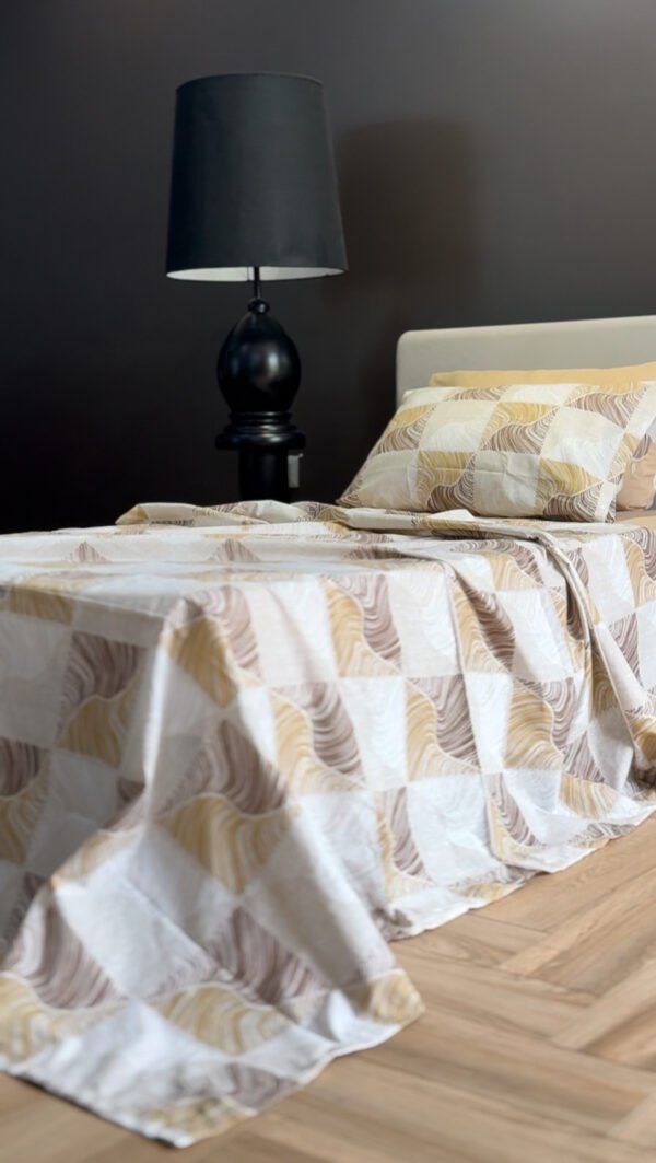 Parure de Lit Ondes Minérales – Beige Sable & Brun Taupe