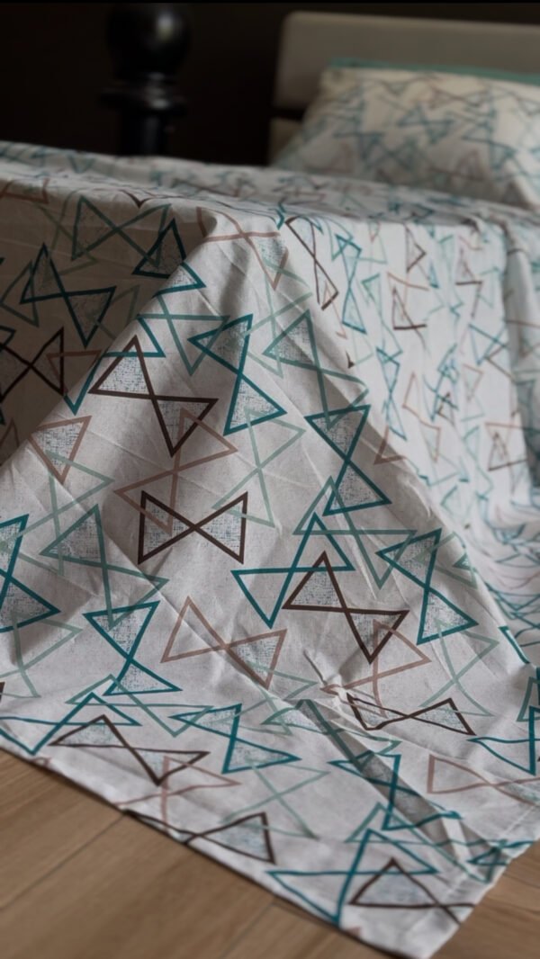 Parure de Lit Géométrie – Triangles Bleu Café Gris