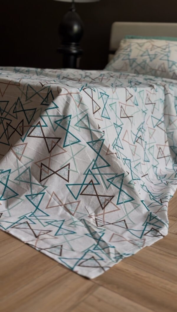 Parure de Lit Géométrie – Triangles Bleu Café Gris