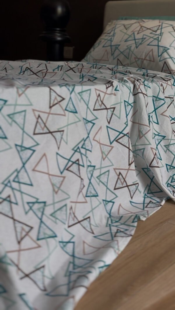 Parure de Lit Géométrie – Triangles Bleu Café Gris