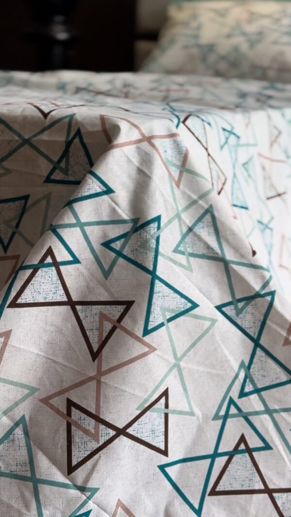 Parure de Lit Géométrie – Triangles Bleu Café Gris