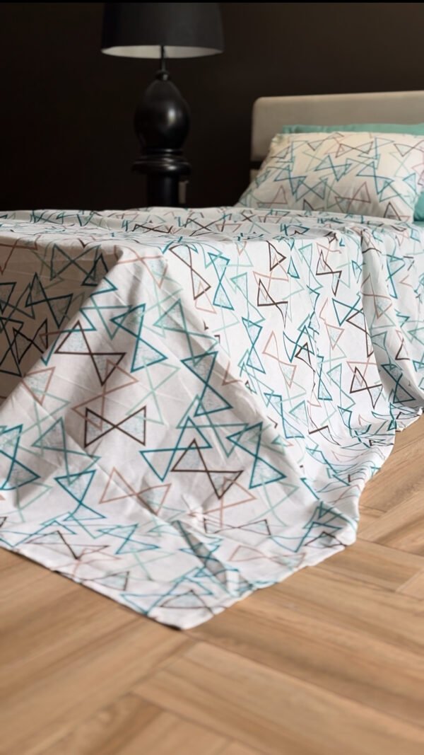 Parure de Lit Géométrie – Triangles Bleu Café Gris